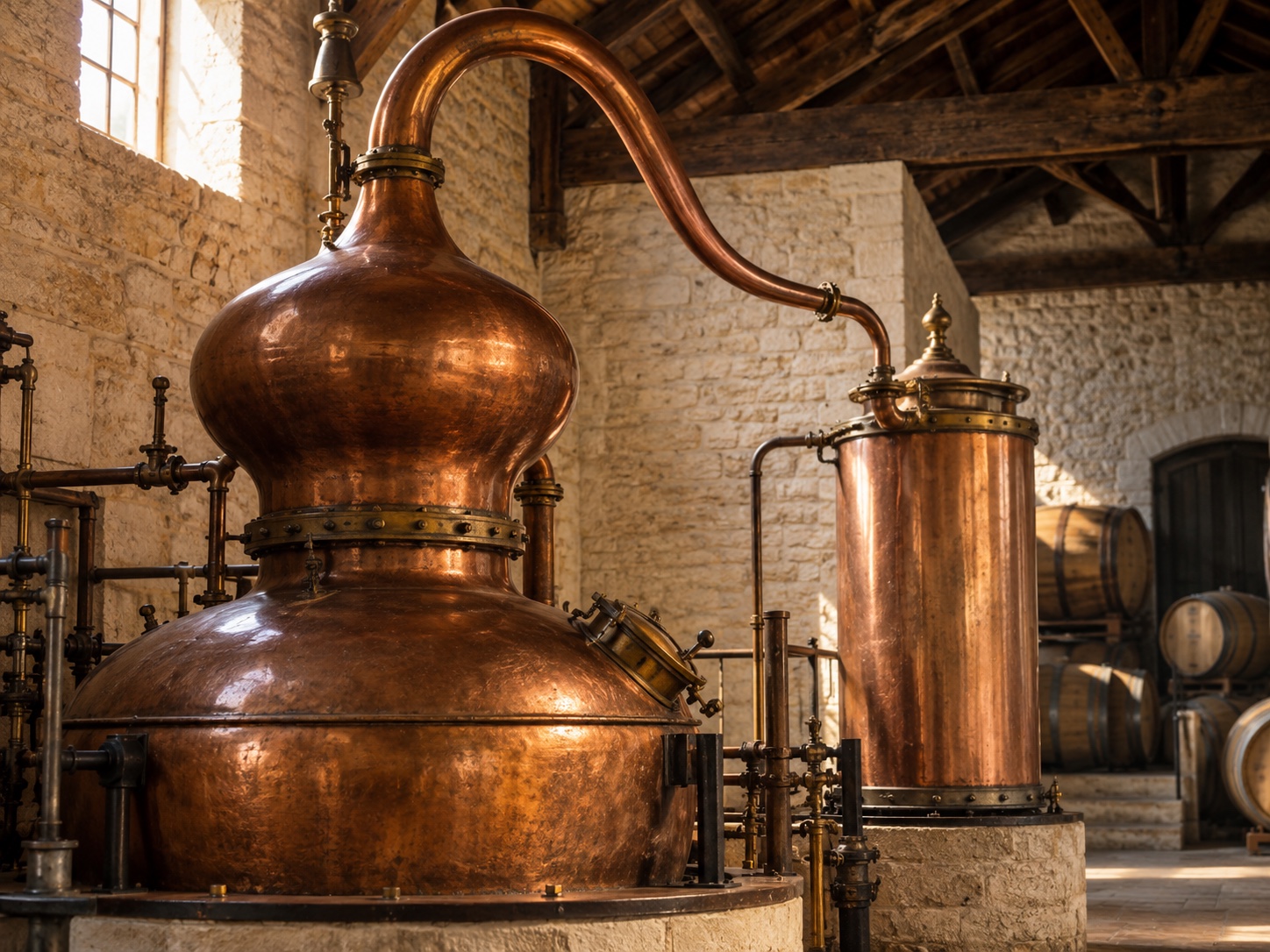 Alambic dans une distillerie charentaise — visuel d’illustration IH Spirits.